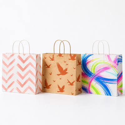 Custom Wide Kraft Paper Bags for Retail Shopping & Grocery Stores